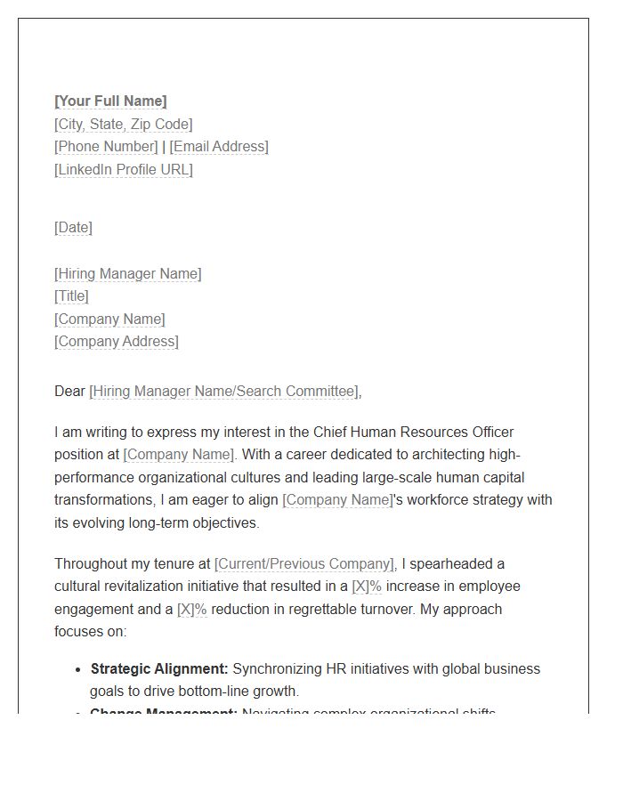 Corporate Culture Transformation CHRO Cover Letter Template