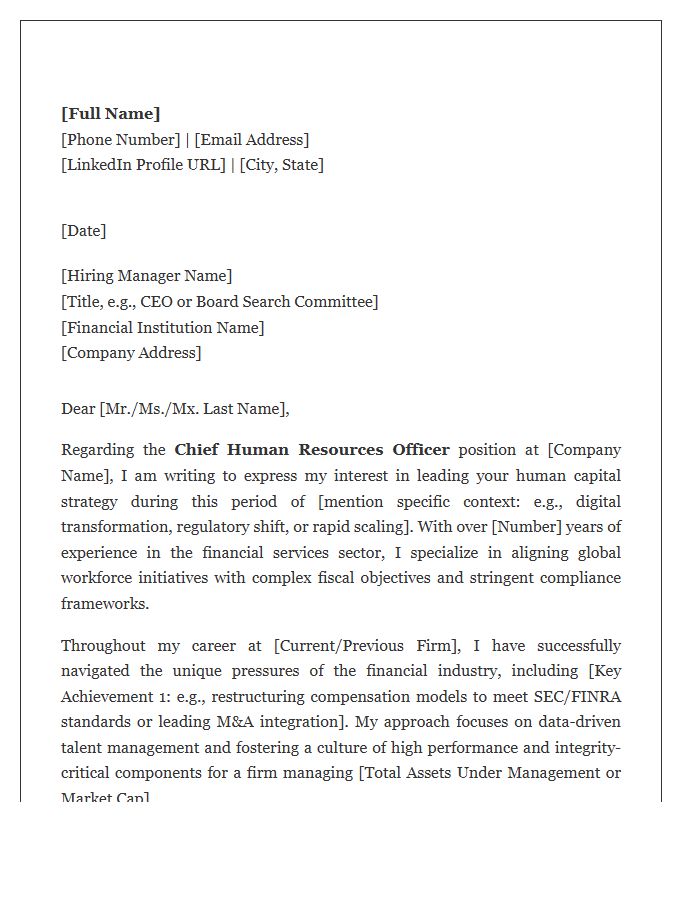 Financial Services CHRO Cover Letter Template