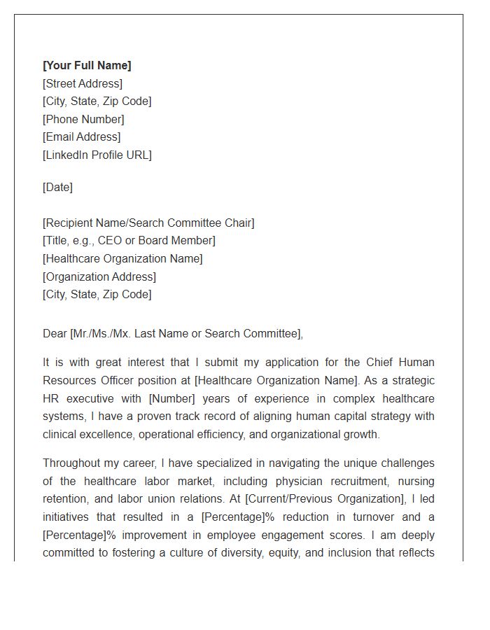 Healthcare Organization CHRO Cover Letter Template