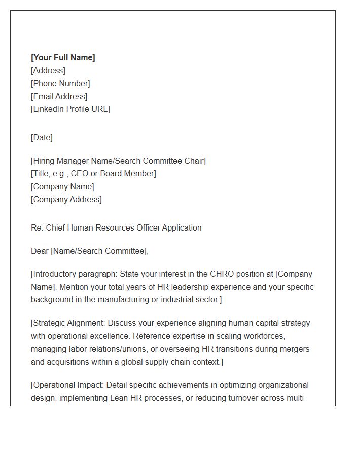 Manufacturing Sector CHRO Cover Letter Template