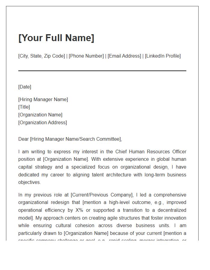 Organizational Design CHRO Cover Letter Template