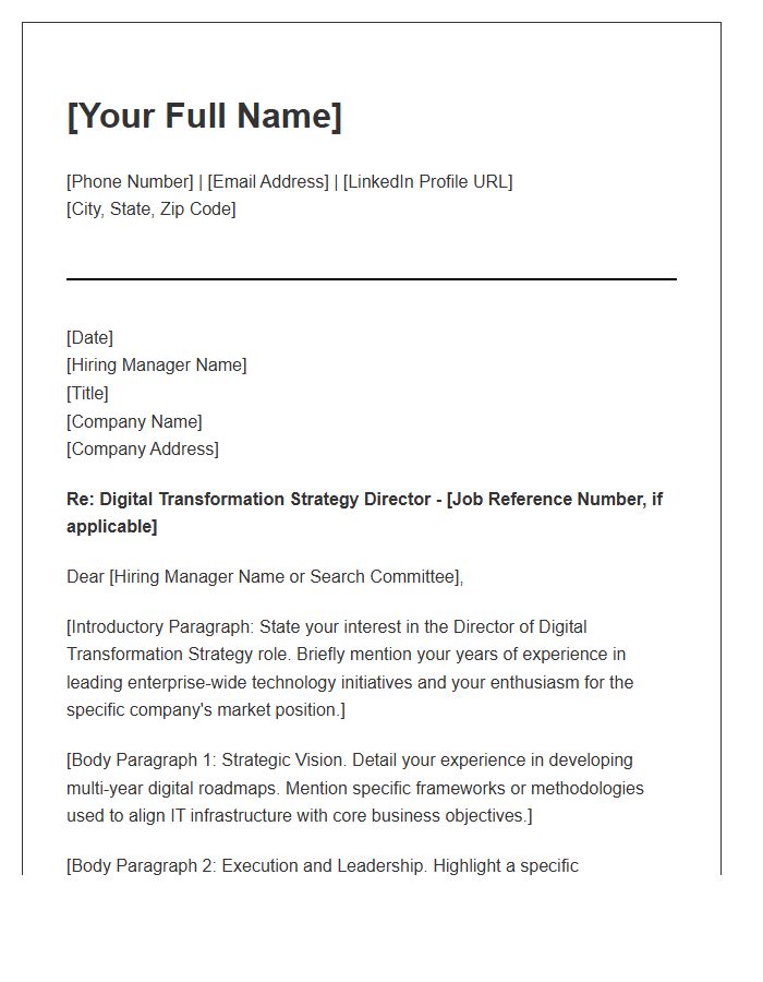 Digital Transformation Strategy Director Cover Letter Template