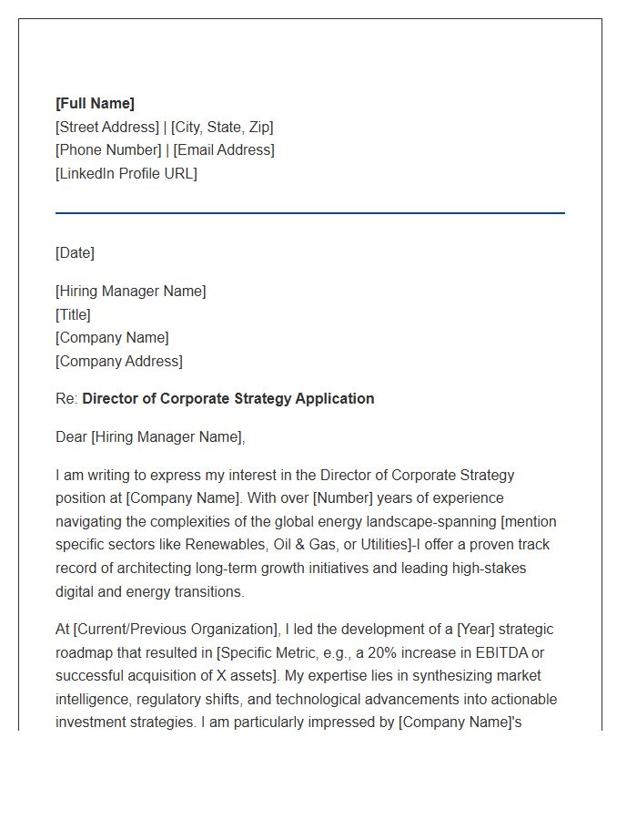 Energy Sector Corporate Strategy Director Cover Letter Template