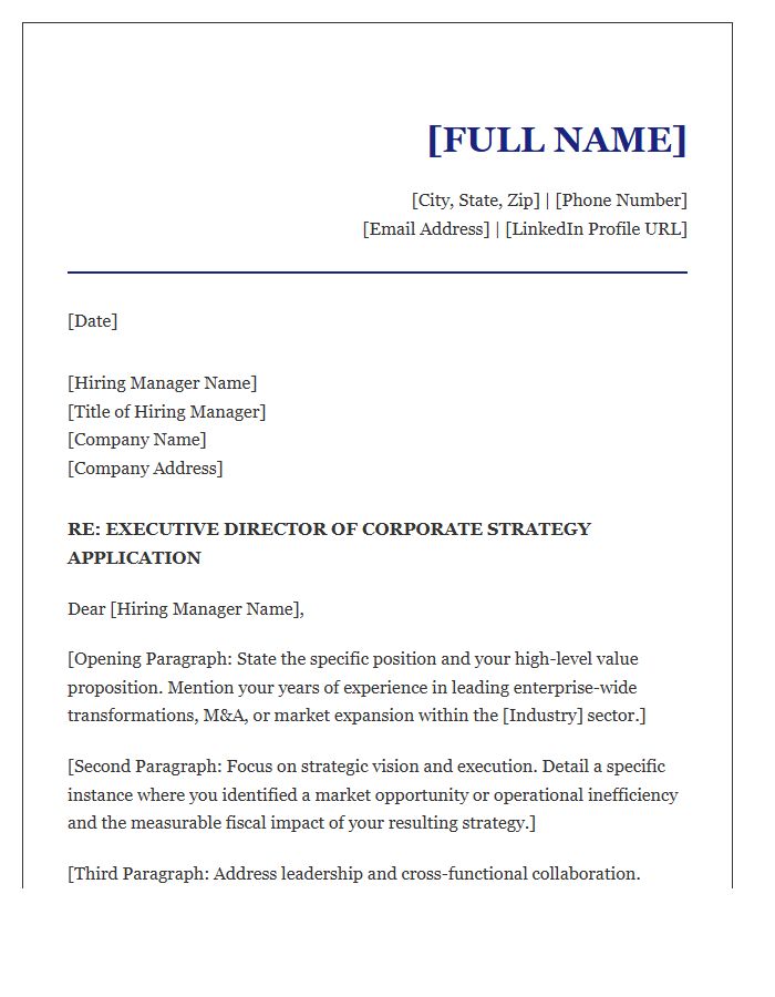 Executive Corporate Strategy Director Cover Letter Template