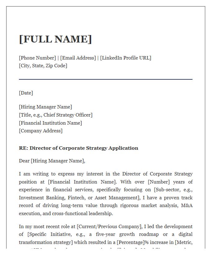 Financial Services Corporate Strategy Director Cover Letter Template