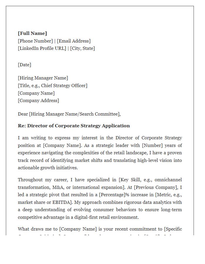 Retail Industry Corporate Strategy Director Cover Letter Template