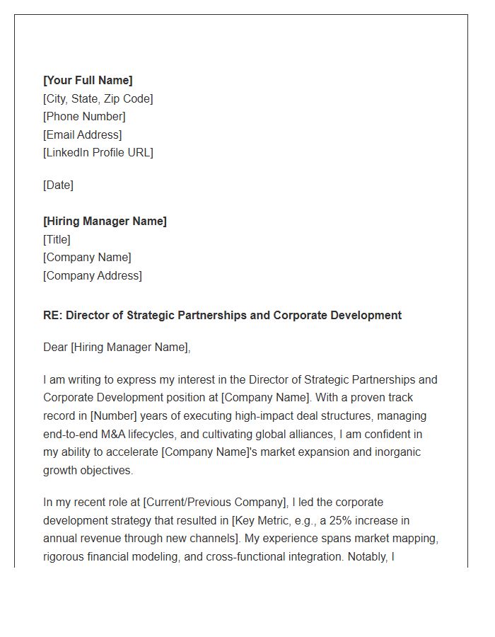 Strategic Partnerships And Corporate Development Director Cover Letter Template
