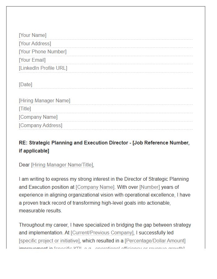 Strategic Planning And Execution Director Cover Letter Template