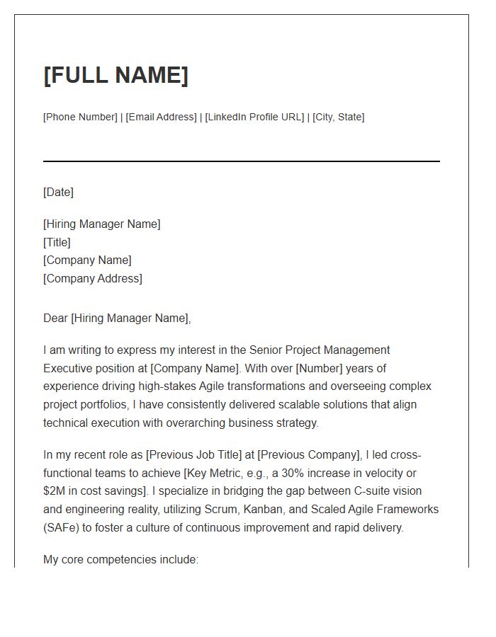 Agile Senior Project Management Executive Cover Letter Template
