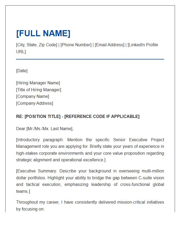 Corporate Senior Project Management Executive Cover Letter Template