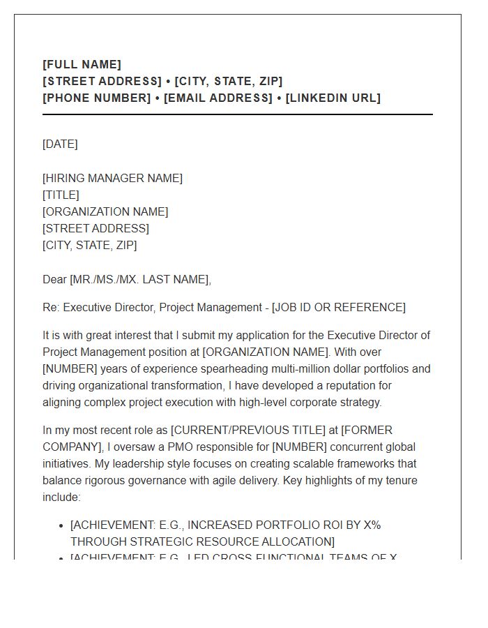 Executive Director Project Management Cover Letter Template