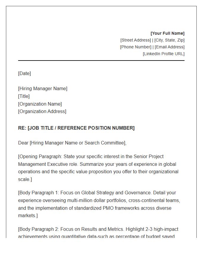 Global Senior Project Management Executive Cover Letter Template