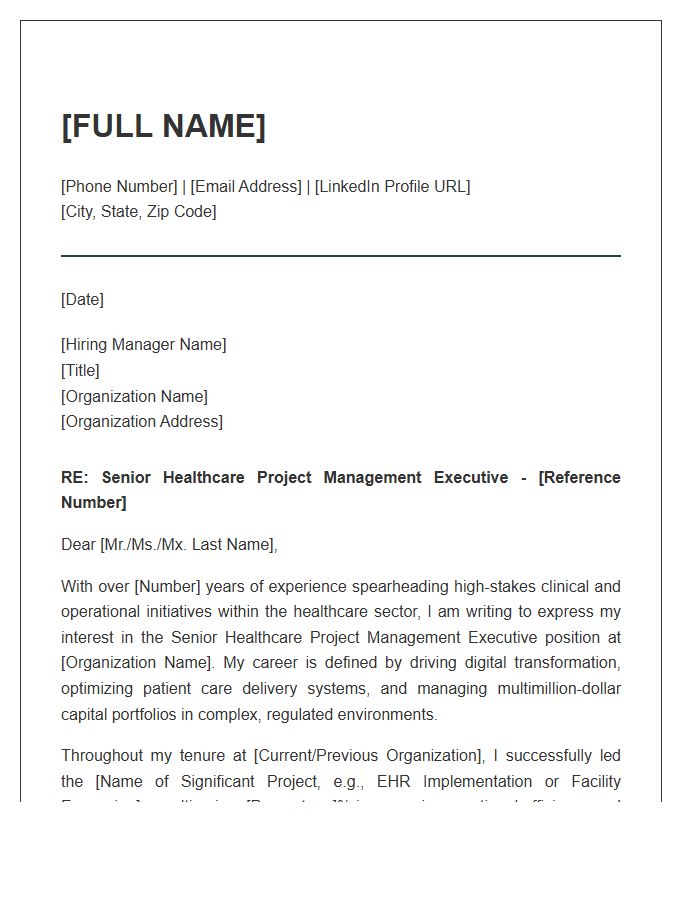 Senior Healthcare Project Management Executive Cover Letter Template