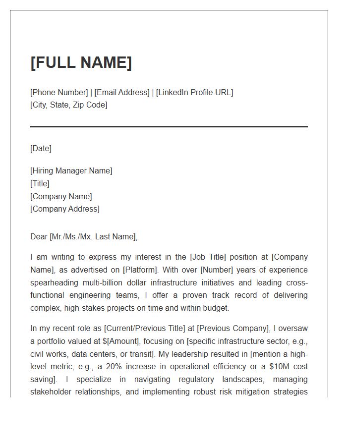 Senior Infrastructure Project Management Executive Cover Letter Template