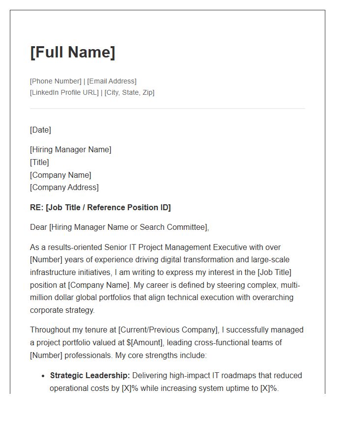 Senior IT Project Management Executive Cover Letter Template