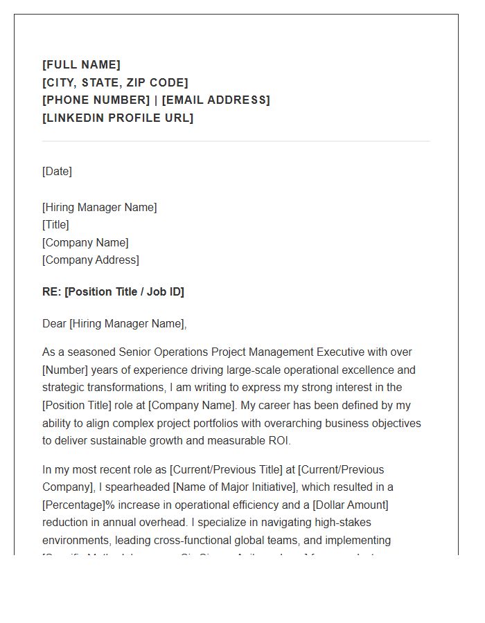 Senior Operations Project Management Executive Cover Letter Template