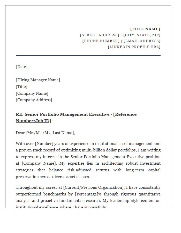 Senior Portfolio Management Executive Cover Letter Template