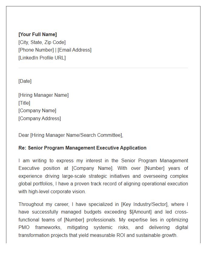 Senior Program Management Executive Cover Letter Template
