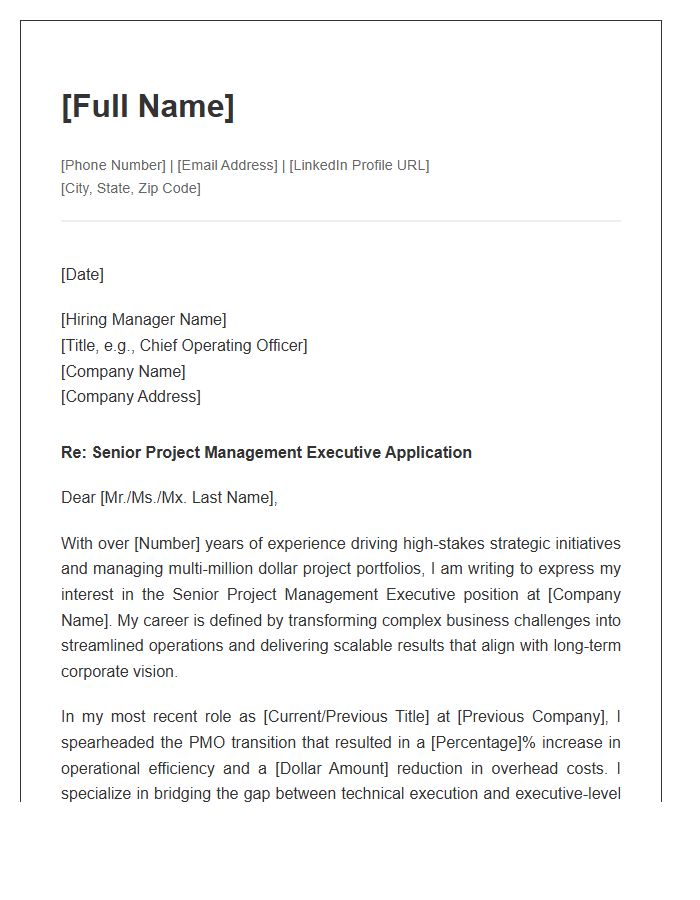 Strategic Senior Project Management Executive Cover Letter Template