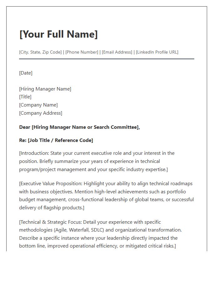 Technical Senior Project Management Executive Cover Letter Template