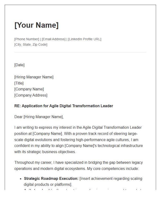 Agile Digital Transformation Leader Cover Letter Template