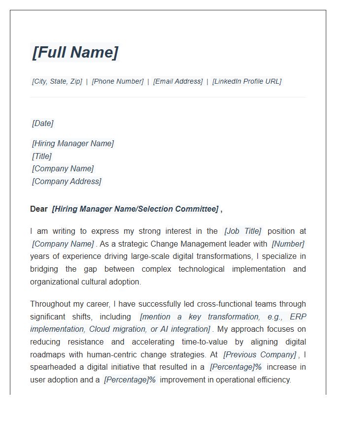 Change Management Digital Transformation Leader Cover Letter Template