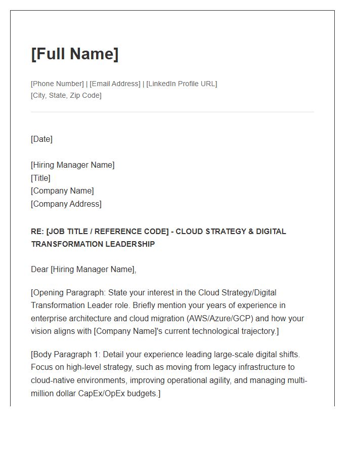 Cloud Strategy Digital Transformation Leader Cover Letter Template