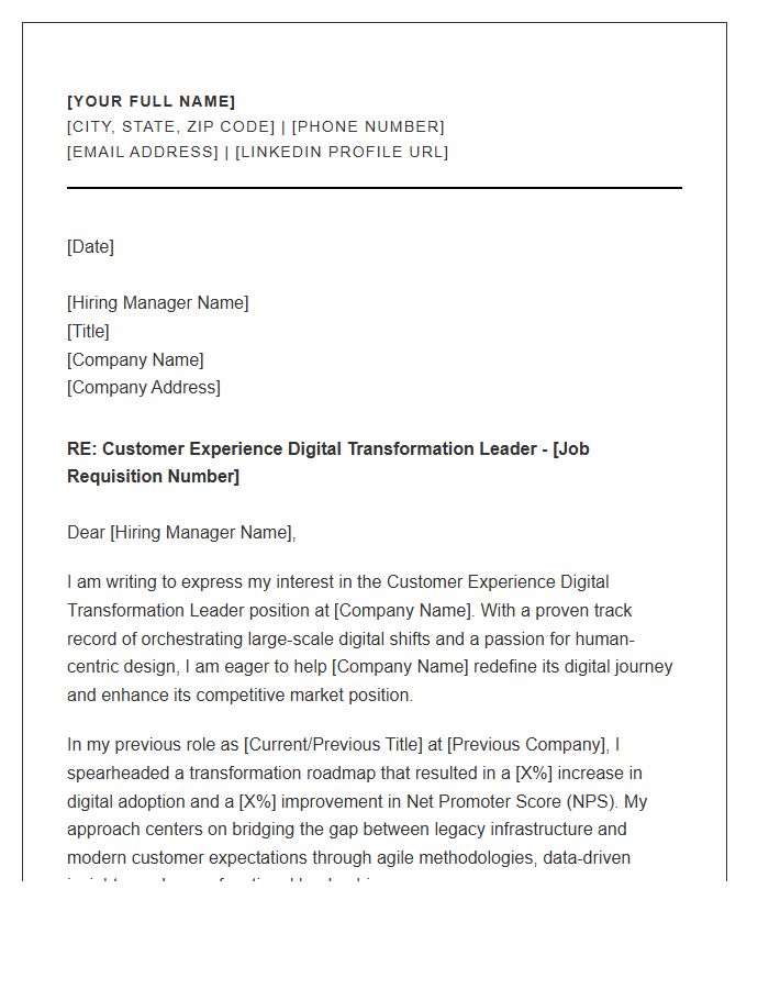 Customer Experience Digital Transformation Leader Cover Letter Template