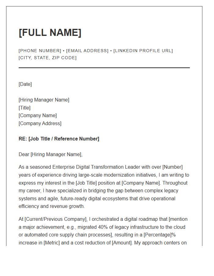 Enterprise Digital Transformation Leader Cover Letter Template