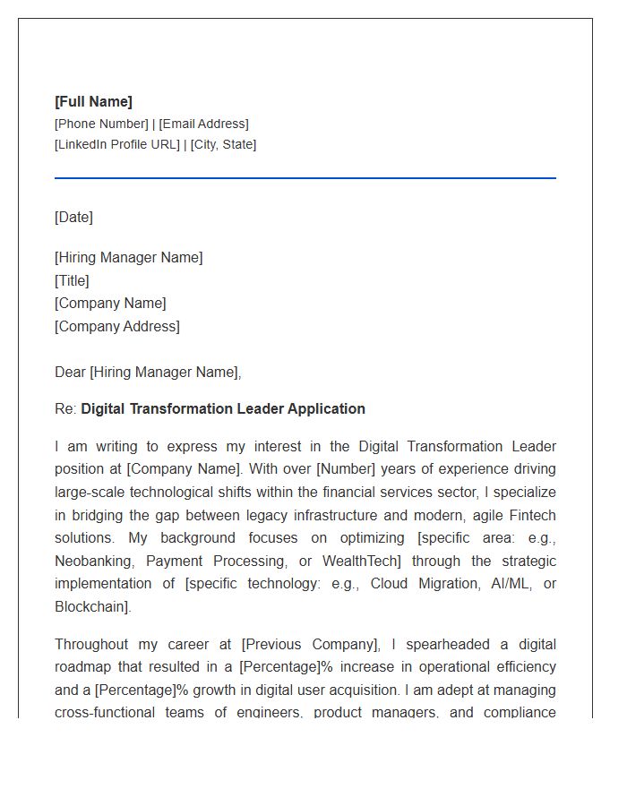 Fintech Digital Transformation Leader Cover Letter Template