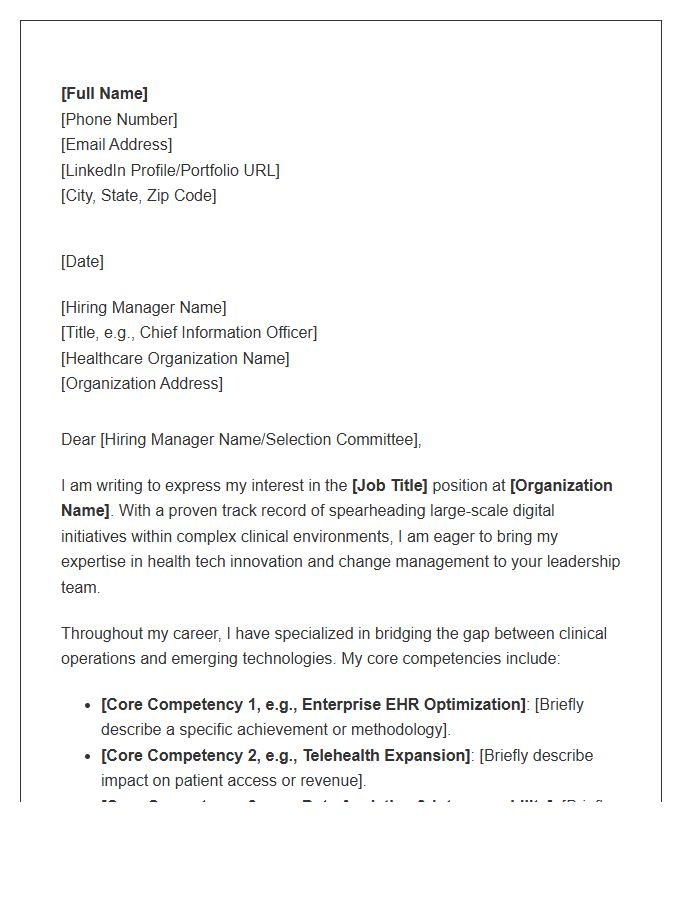 Healthcare Digital Transformation Leader Cover Letter Template