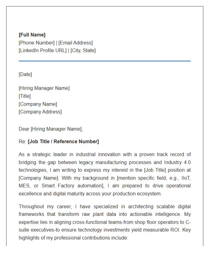 Manufacturing Digital Transformation Leader Cover Letter Template