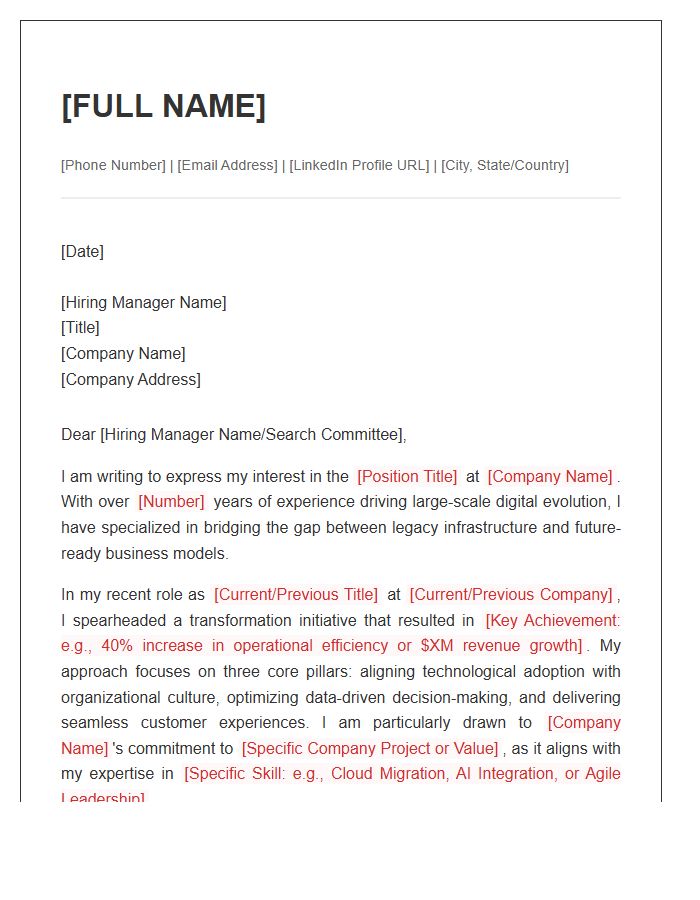Senior Digital Transformation Leader Cover Letter Template