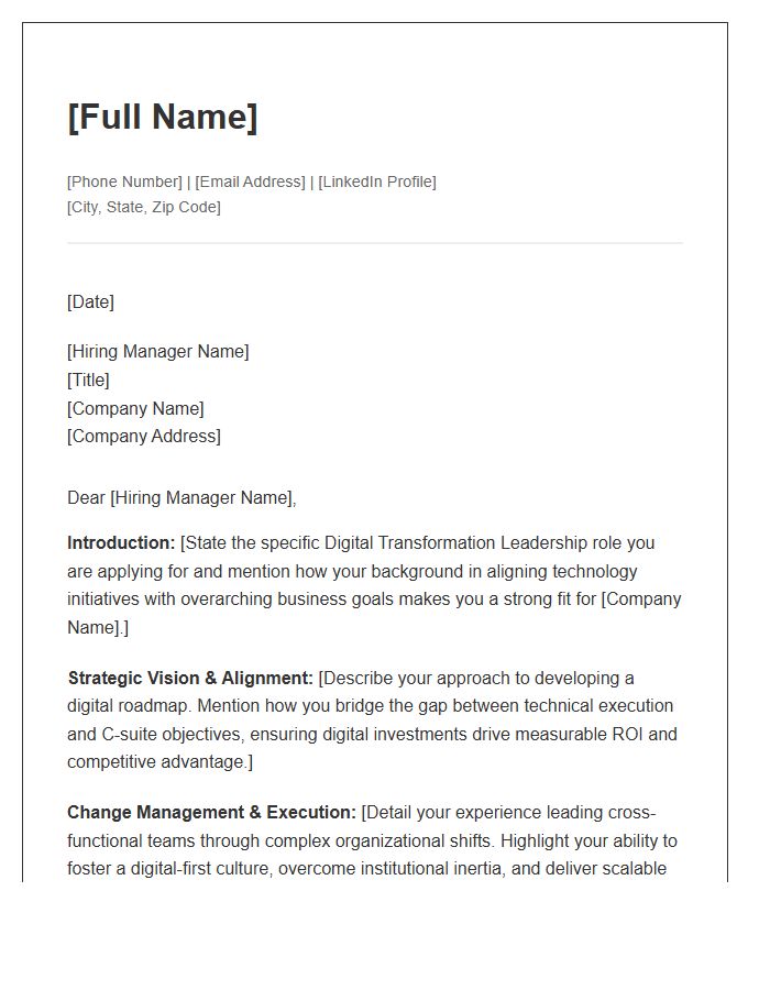 Strategy Focused Digital Transformation Leader Cover Letter Template