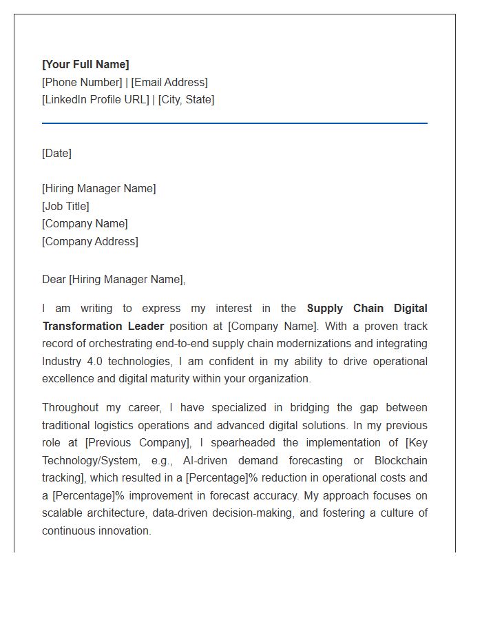 Supply Chain Digital Transformation Leader Cover Letter Template