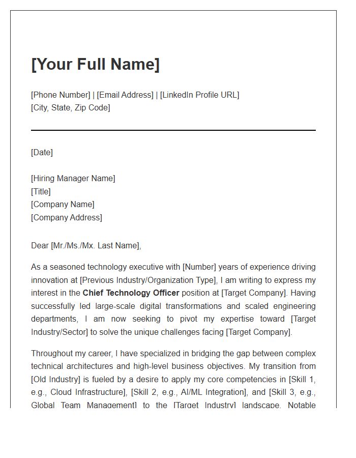 Chief Technology Officer Career Transition Cover Letter Template