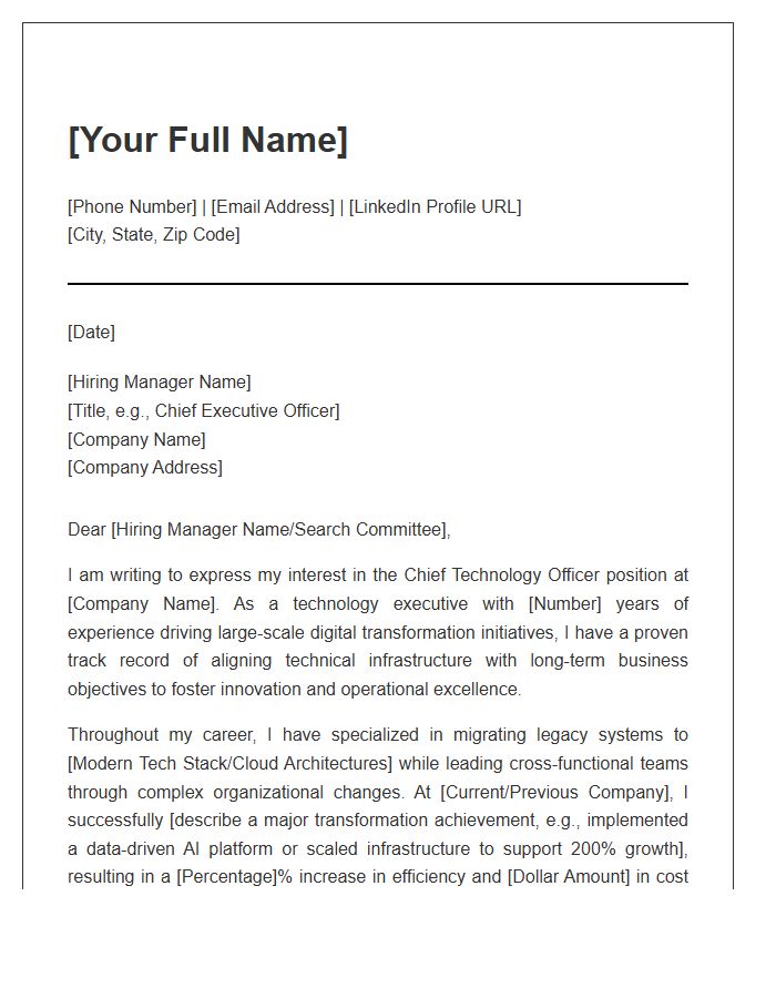 Chief Technology Officer Digital Transformation Cover Letter Template