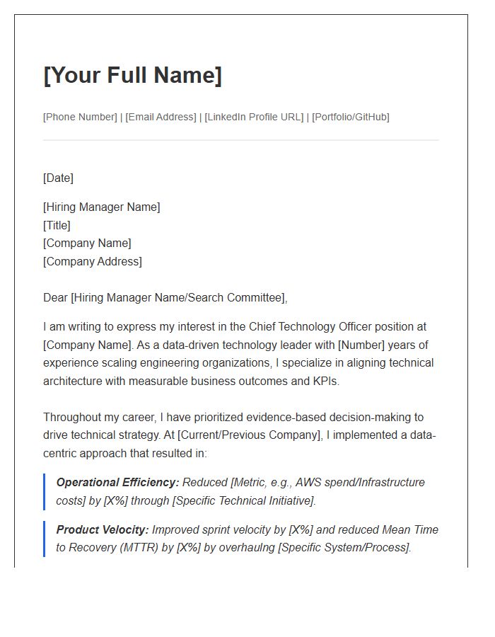 Data Driven CTO Cover Letter Template