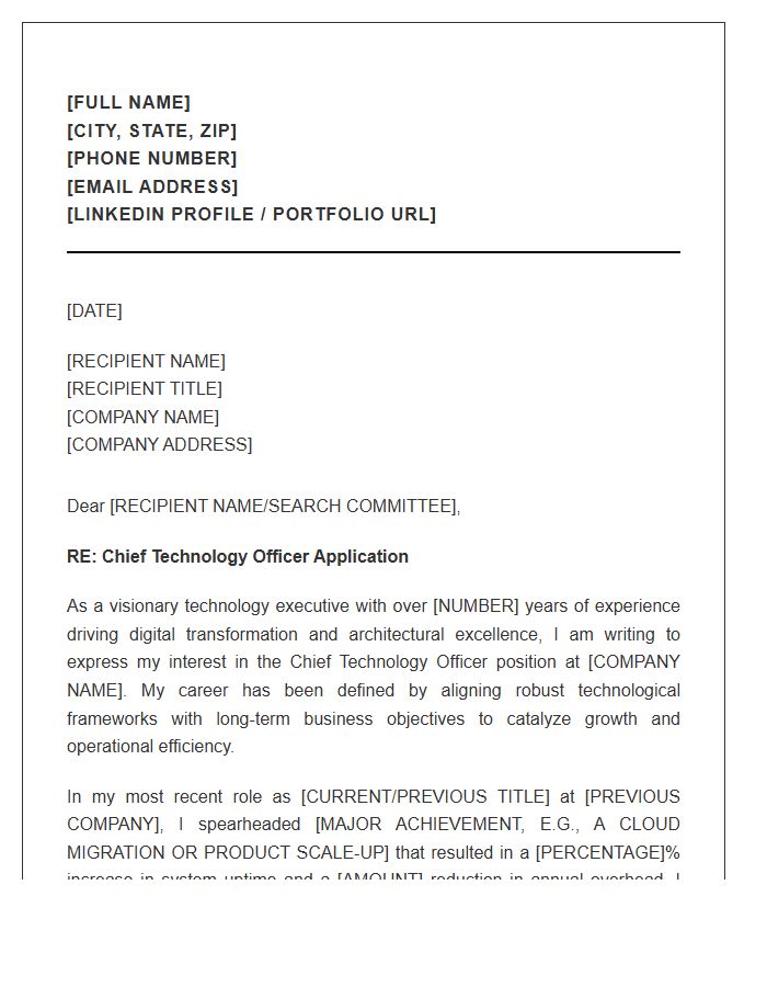 Executive Chief Technology Officer Cover Letter Template