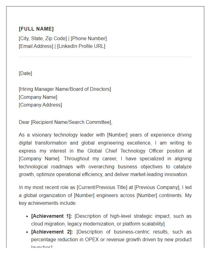 Global Chief Technology Officer Cover Letter Template