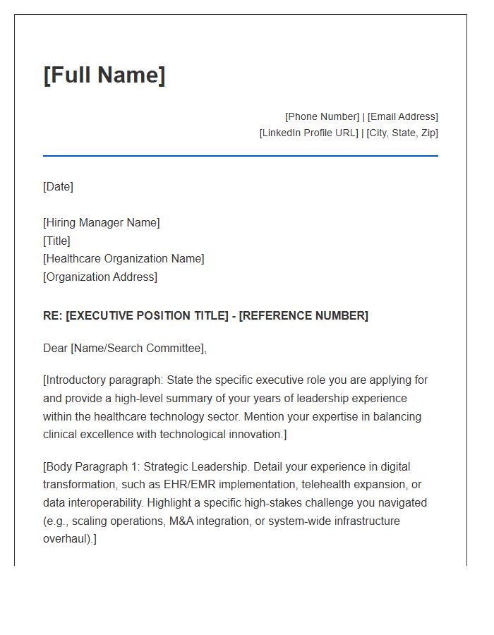 Healthcare Technology Executive Cover Letter Template