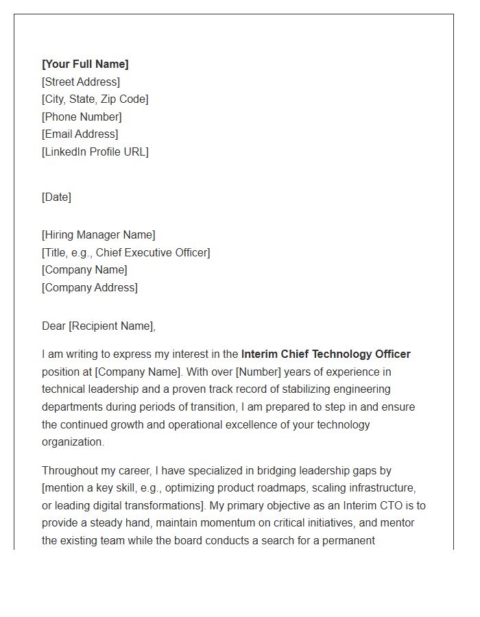 Interim Chief Technology Officer Cover Letter Template