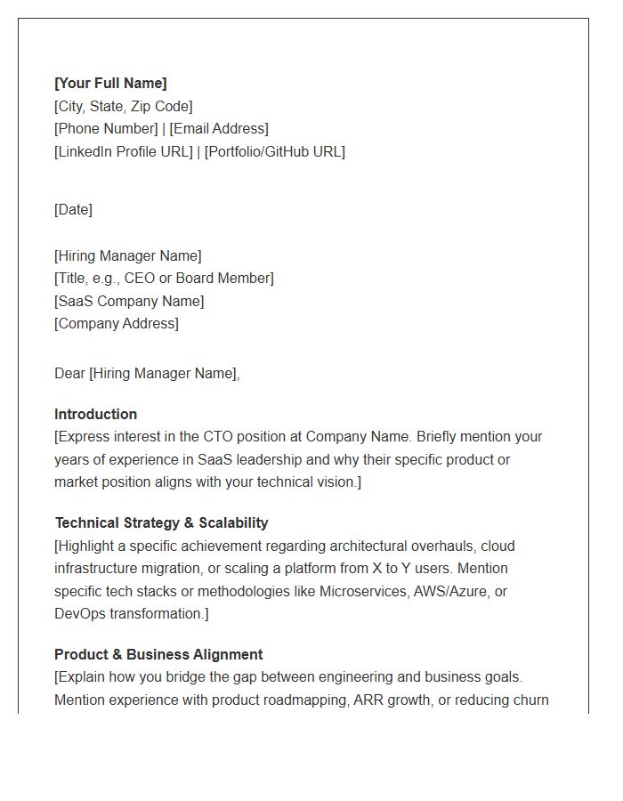 SaaS Chief Technology Officer Cover Letter Template