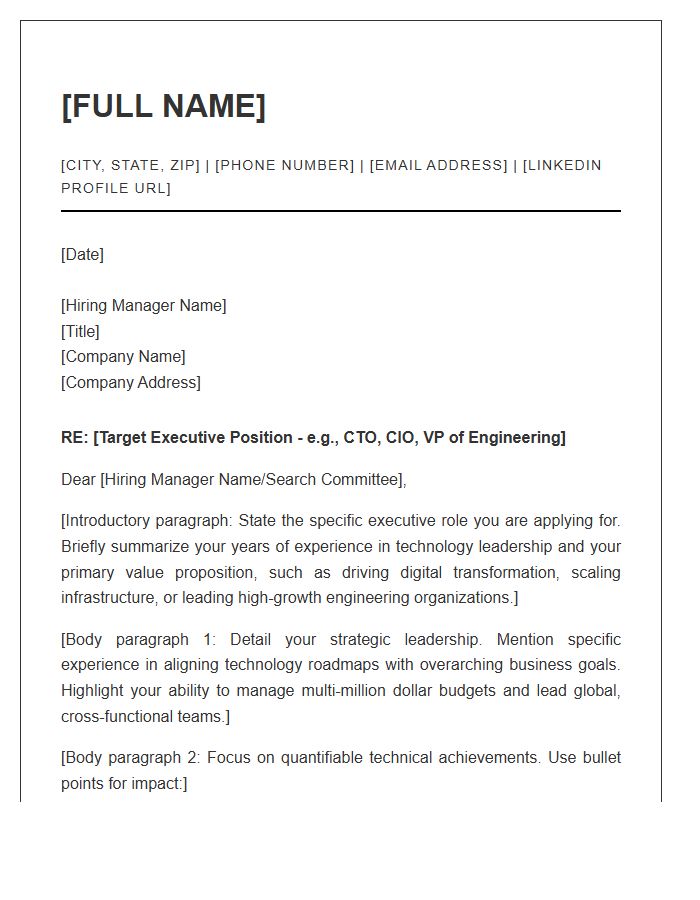 Senior Technology Executive Cover Letter Template