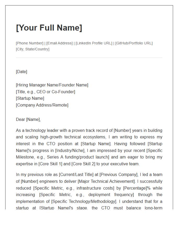 Startup CTO Professional Cover Letter Template