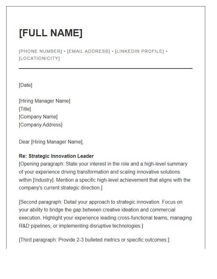 Strategic Innovation Leader Cover Letter Template