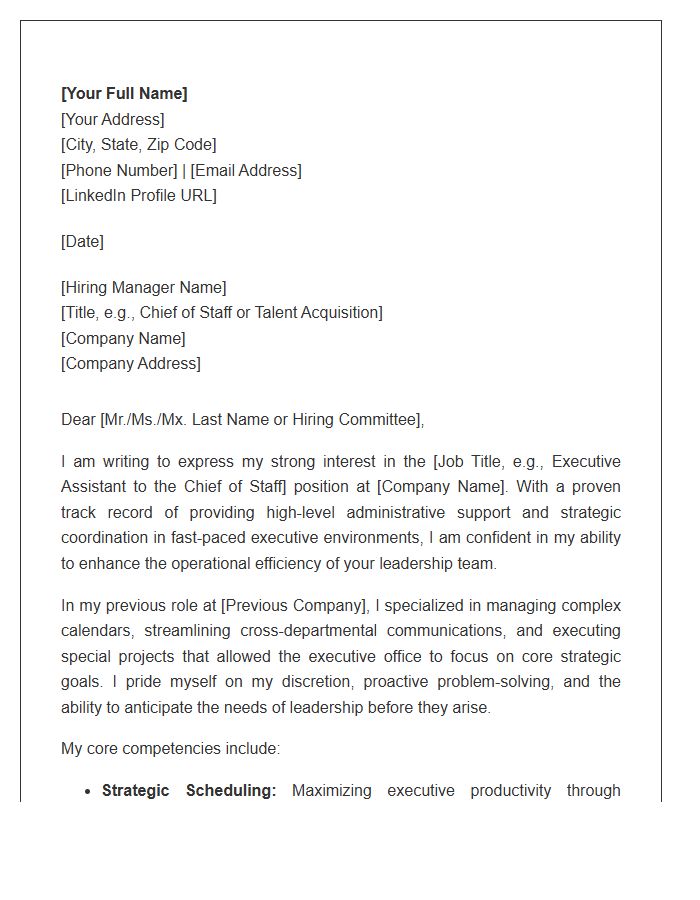 Chief Of Staff Executive Assistant Support Cover Letter Template