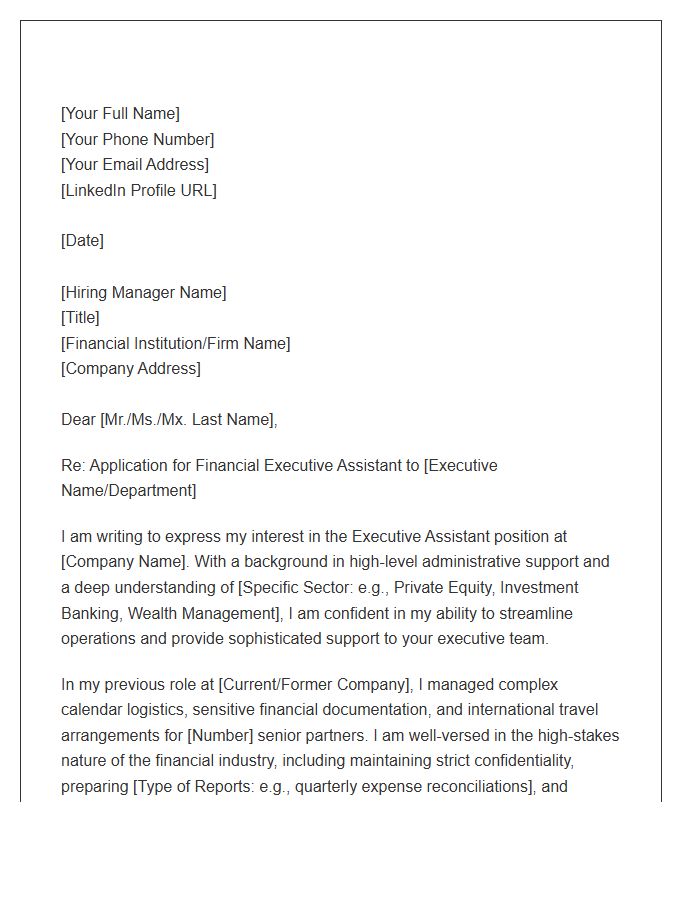 Financial Executive Assistant Support Cover Letter Template