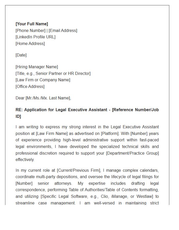 Legal Executive Assistant Support Cover Letter Template