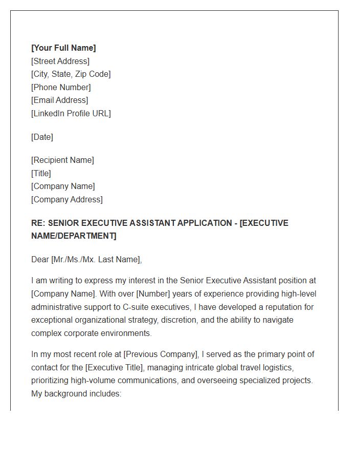 Senior Executive Assistant Support Cover Letter Template